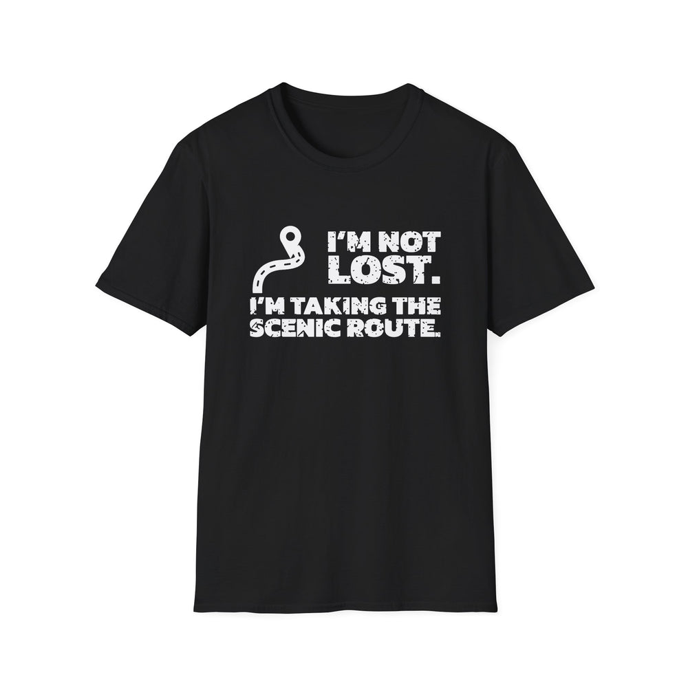 I'm Not Lost. I'm Taking The Scenic Route. White Ink Tee - front flat mockup