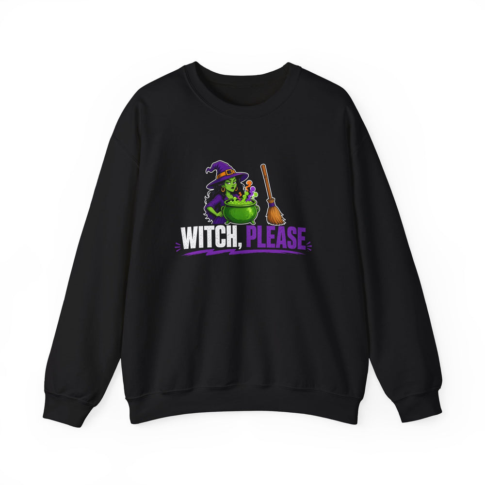 Witch Please crewneck sweatshirt in black, front view