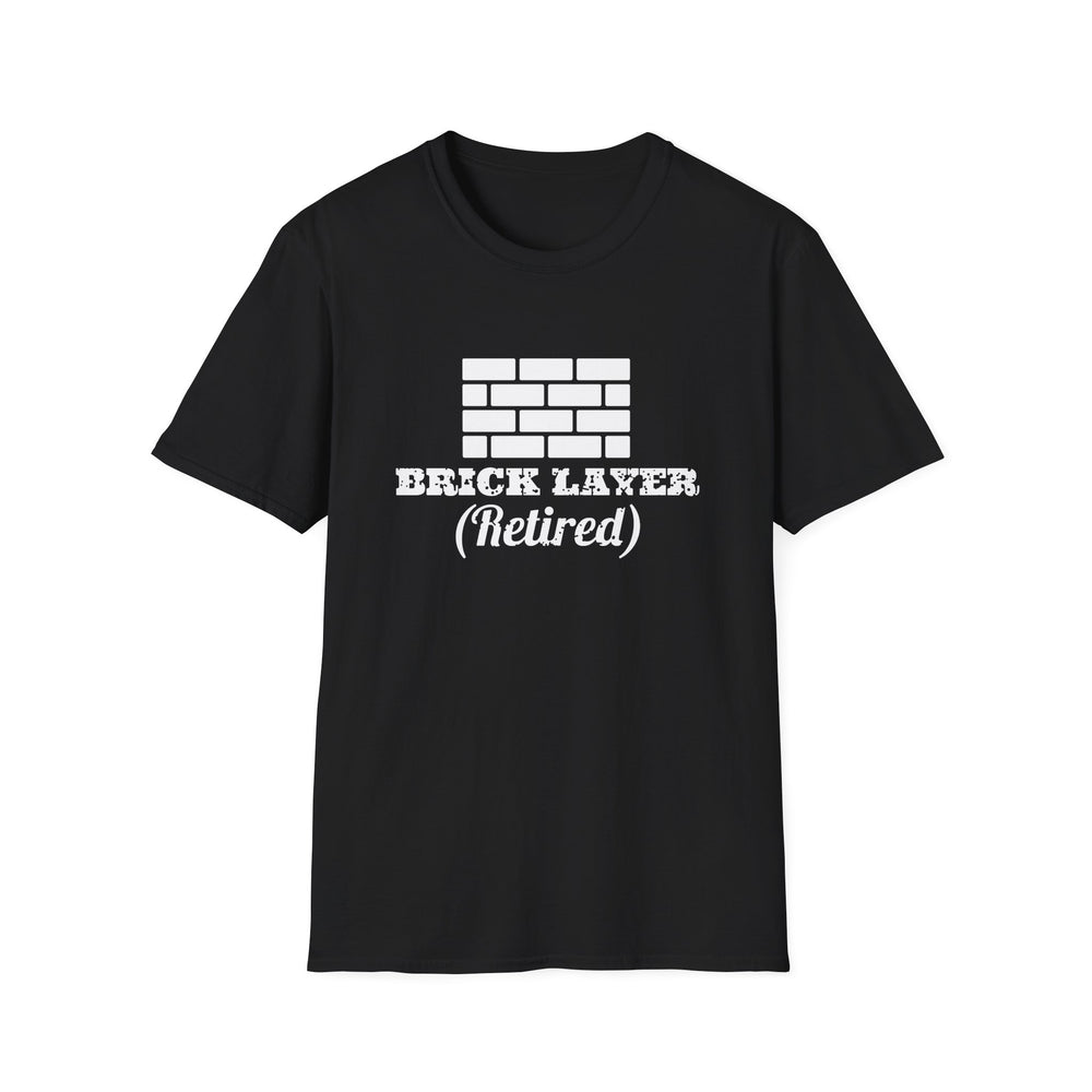 Brick Layer (Retired) funny basketball tee, white ink on a black tee, front view