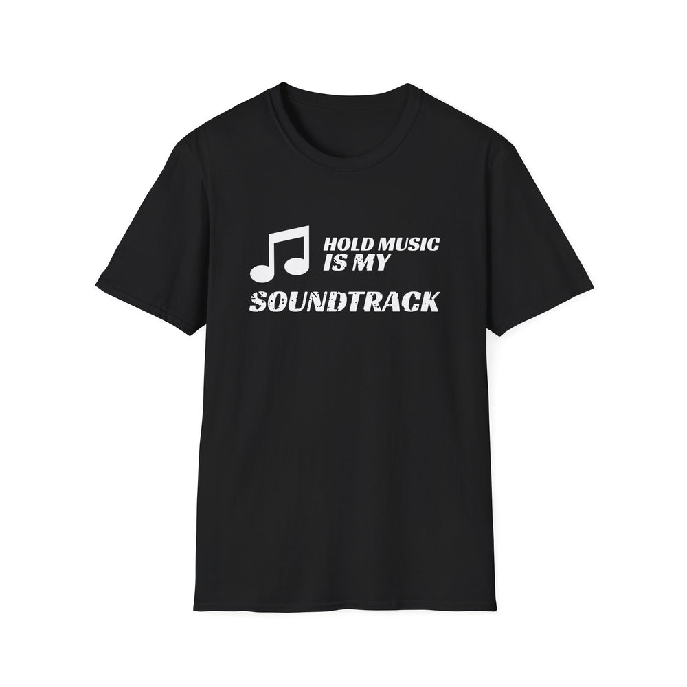 Hold Music Is My Soundtrack White Ink Tee - front flat mockup