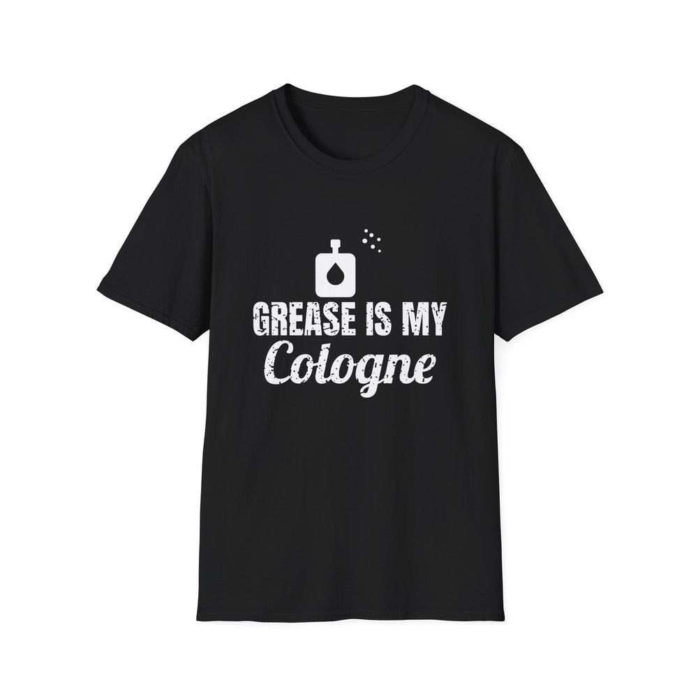 Grease Is My Cologne White Ink Tee - front flat mockup