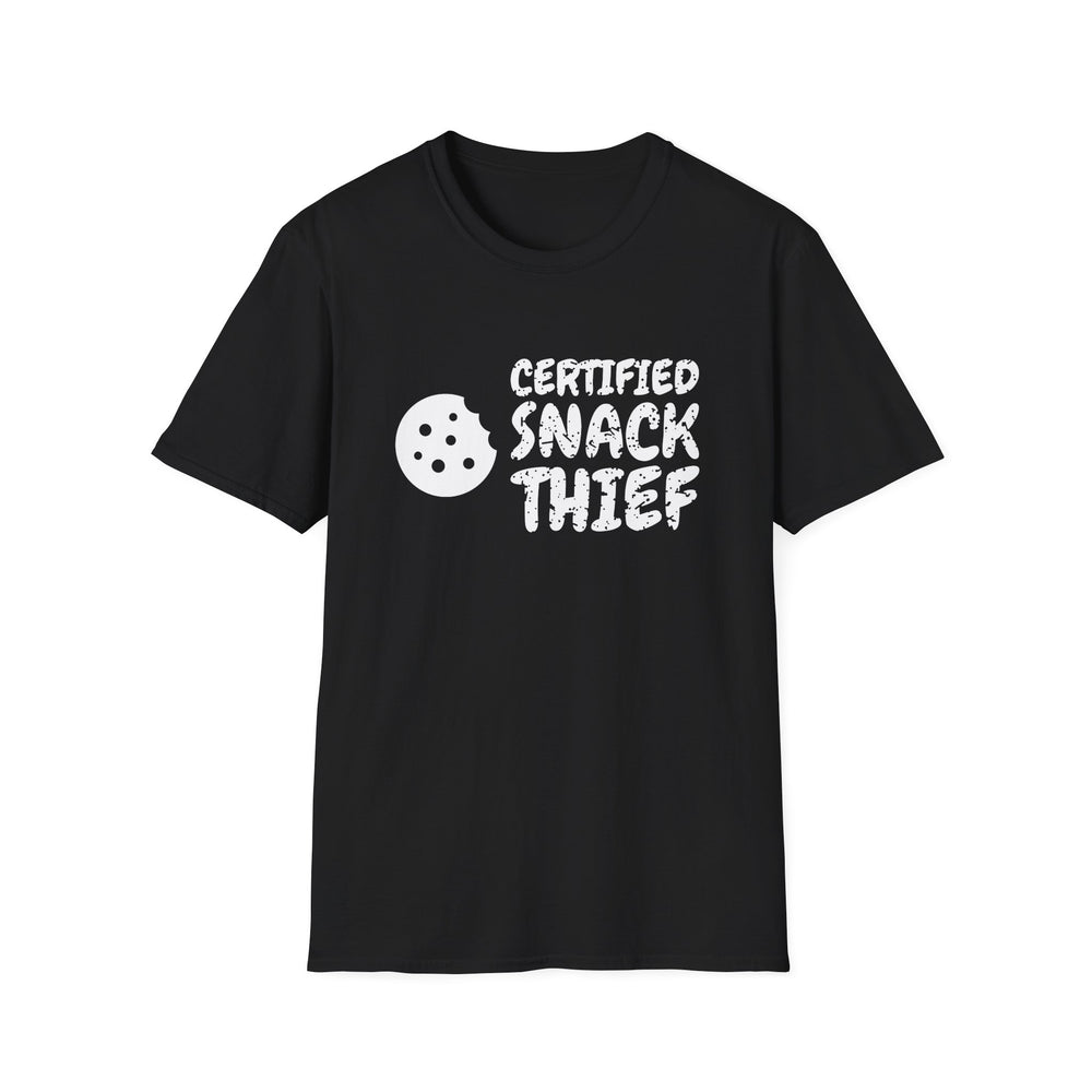 Certified Snack Thief White Ink Tee - front flat mockup