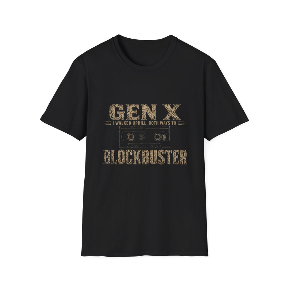 T-Shirt — "Gen X — I Walked Uphill Both Ways to Blockbuster" Retro VHS Tee