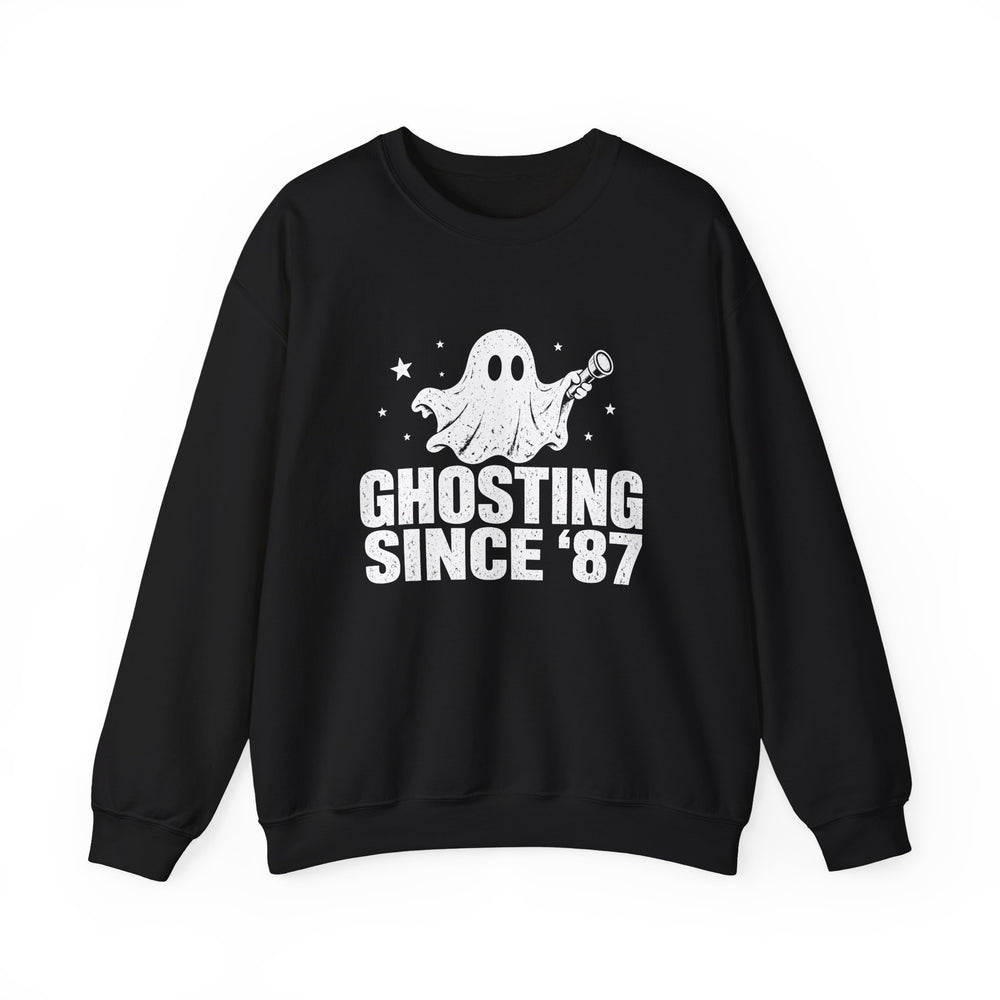 Ghosting Since '87 crewneck sweatshirt in black, front view
