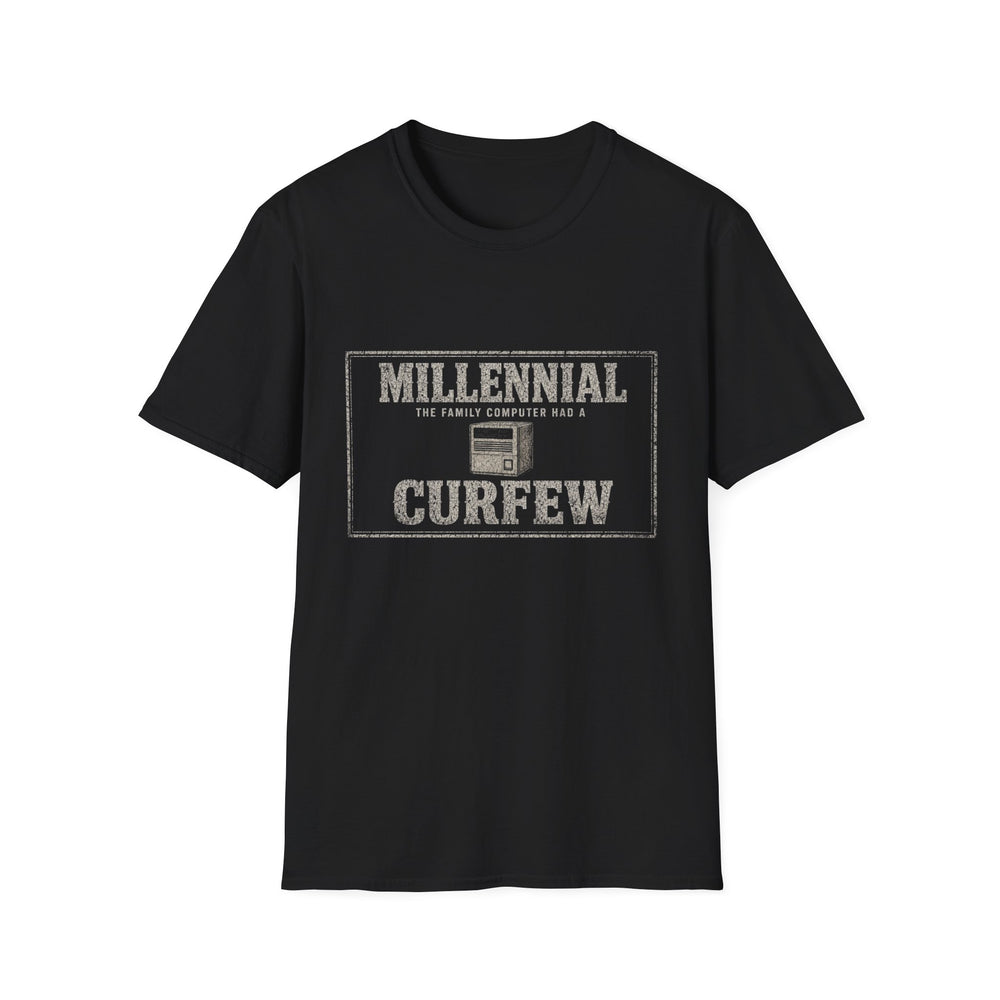 T-Shirt — "Millennial — The Family Computer Had a Curfew" Family Computer White-Ink Tee