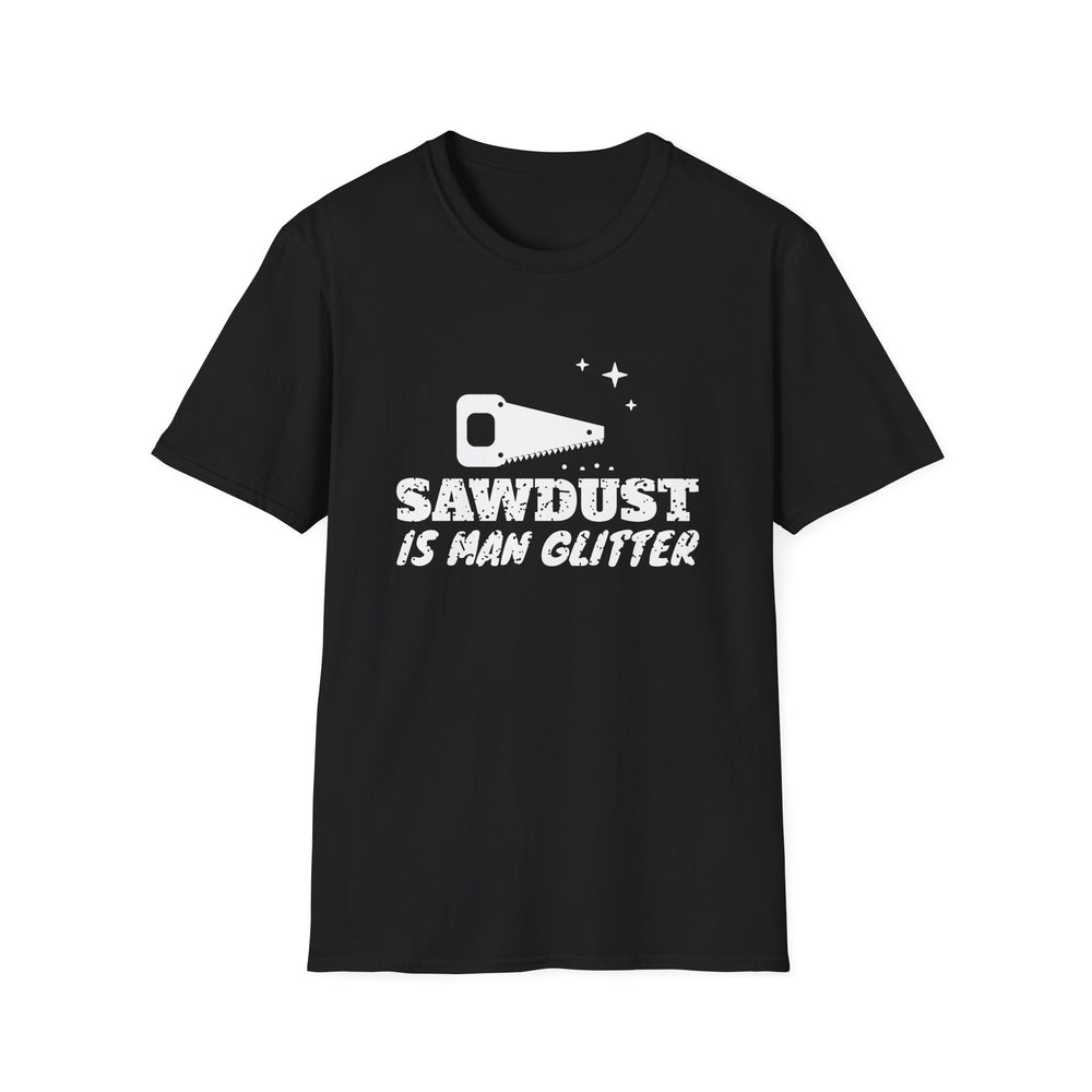 Sawdust Is Man Glitter White Ink Tee - front flat mockup