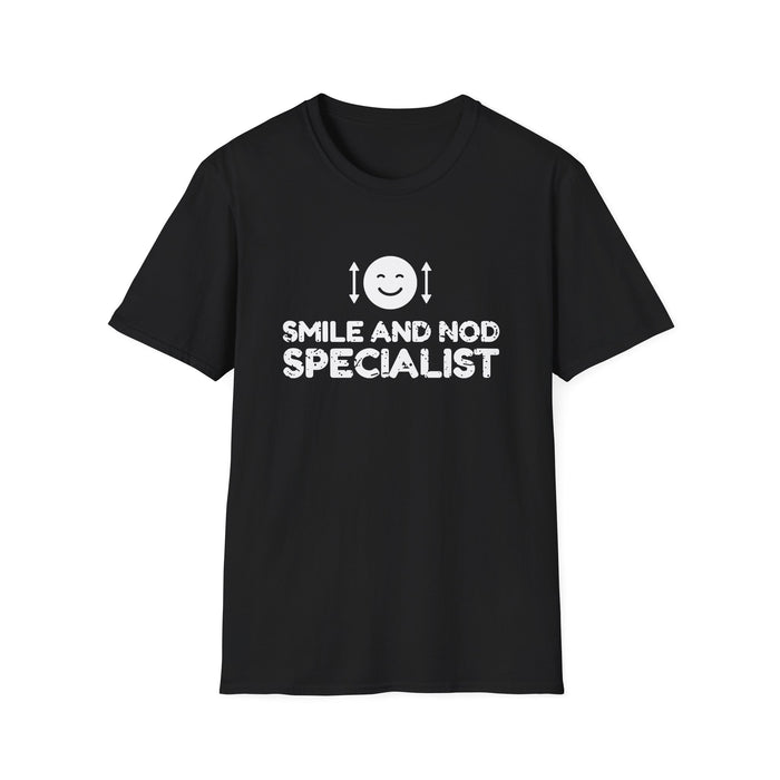 Smile And Nod Specialist White Ink Tee - front flat mockup