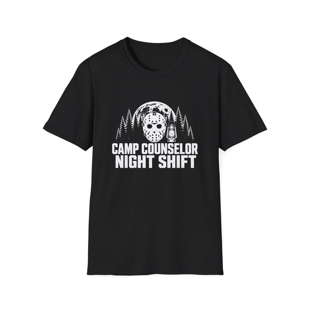 Camp Counselor Night Shift Tee - front flat mockup