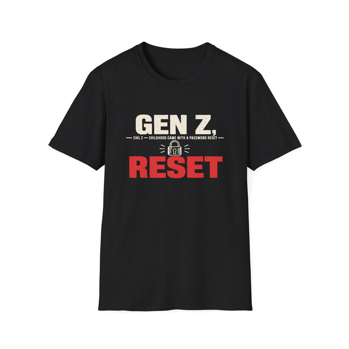 T-Shirt — "Gen Z — Childhood Came With a Password Reset" Password Reset Childhood Tee - front flat mockup