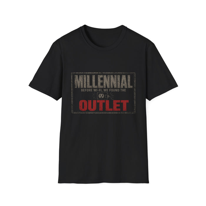 T-Shirt — "Millennial — Before Wi-Fi, We Found the Outlet" Outlet Hunter Tee