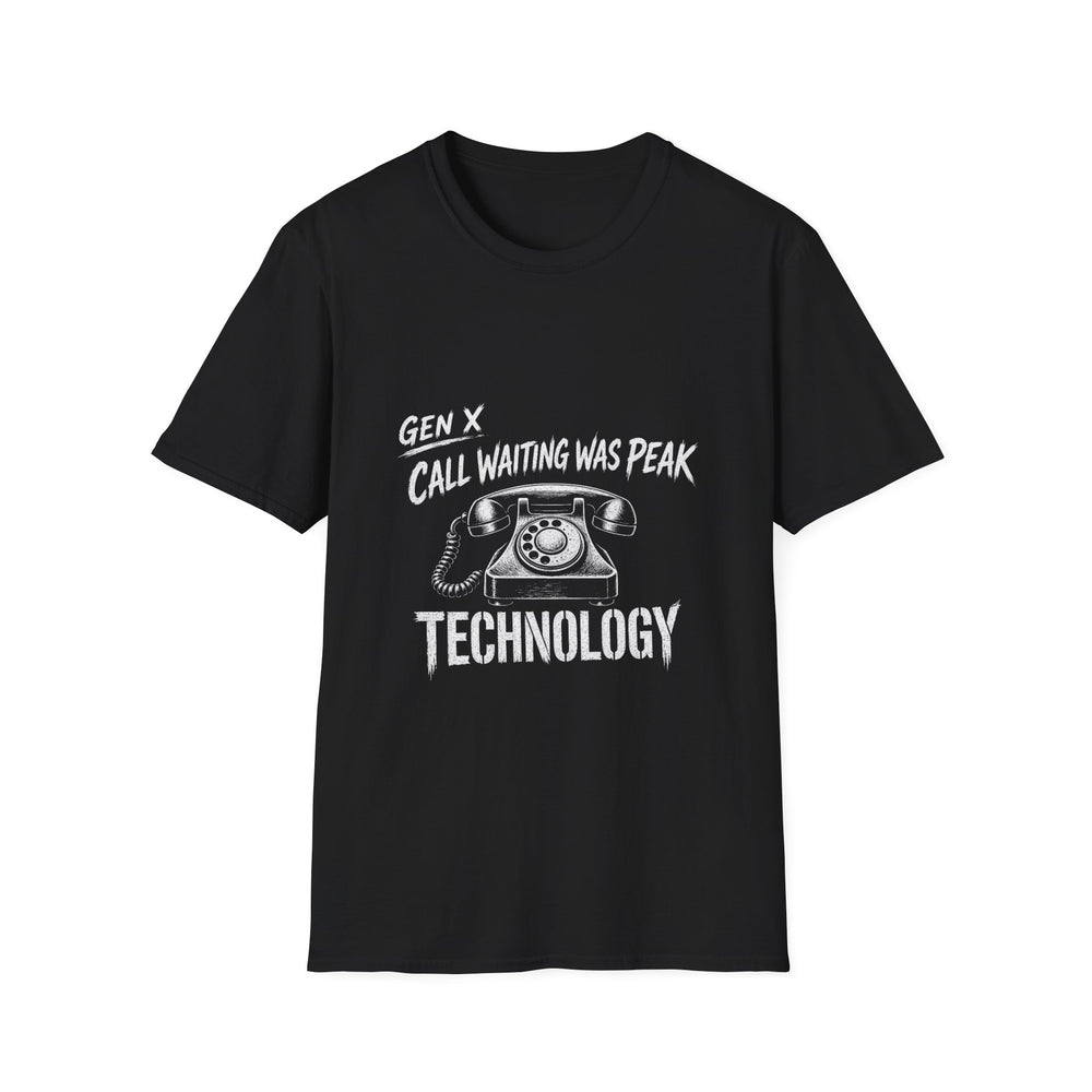 T-Shirt — "Gen X — Call Waiting Was Peak Technology" Landline Tee (White Ink)