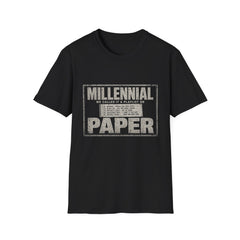 T-Shirt — "Millennial — We Called It a Playlist on Paper" Paper Playlist White-Ink Tee