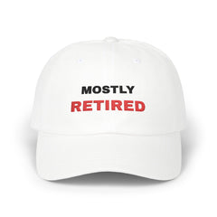 Mostly Retired embroidered dad hat, White, front