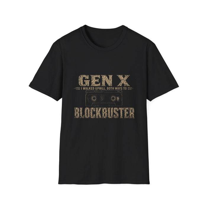T-Shirt — "Gen X — I Walked Uphill Both Ways to Blockbuster" Retro VHS Tee