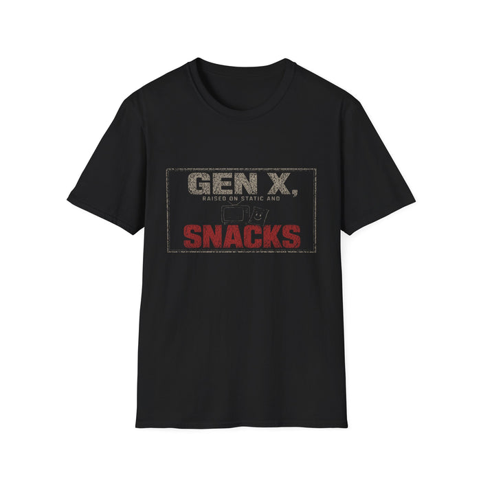 T-Shirt — "Gen X — Raised on Static and Snacks" Static & Snacks Tee
