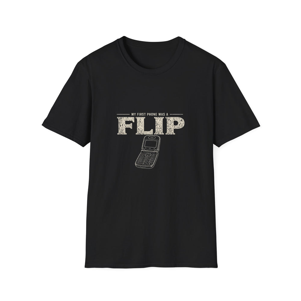 T-Shirt — "Millennial — My First Phone Was a Flip" Flip Phone Tee (White Ink)