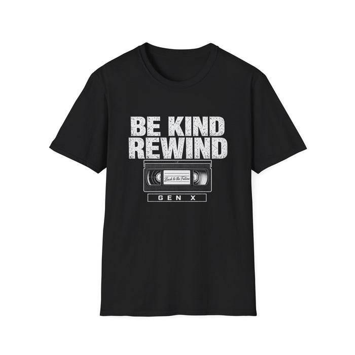 T-Shirt — "Gen X — Be Kind Rewind" Tee (White Ink) - front flat mockup