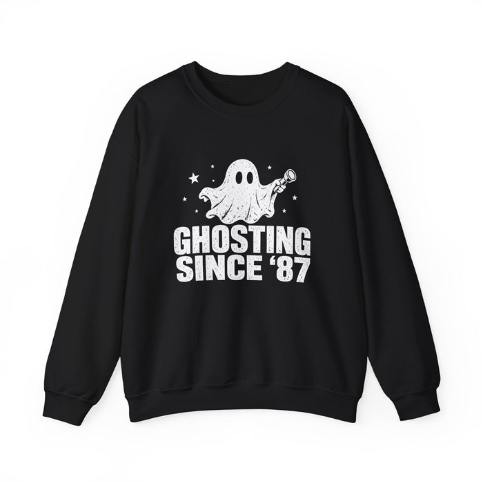 Ghosting Since '87 crewneck sweatshirt in black, front view