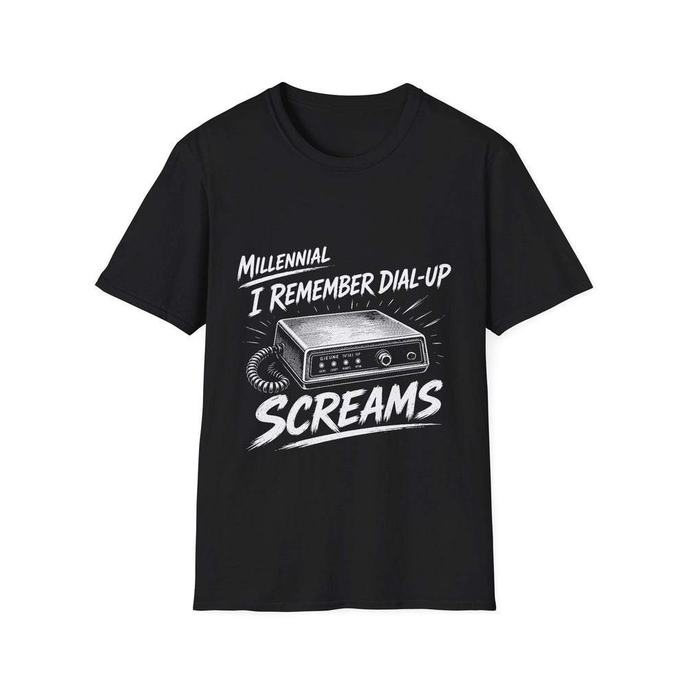 T-Shirt — "Millennial — I Remember Dial-Up Screams" Modem Tee (White Ink)