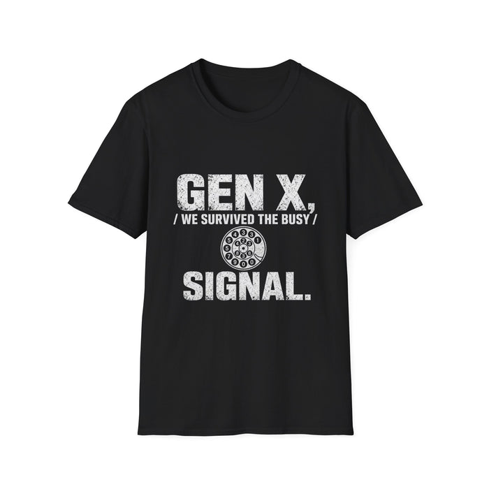 T-Shirt — "Gen X — We Survived the Busy Signal" Busy Signal Survivor White-Ink Tee