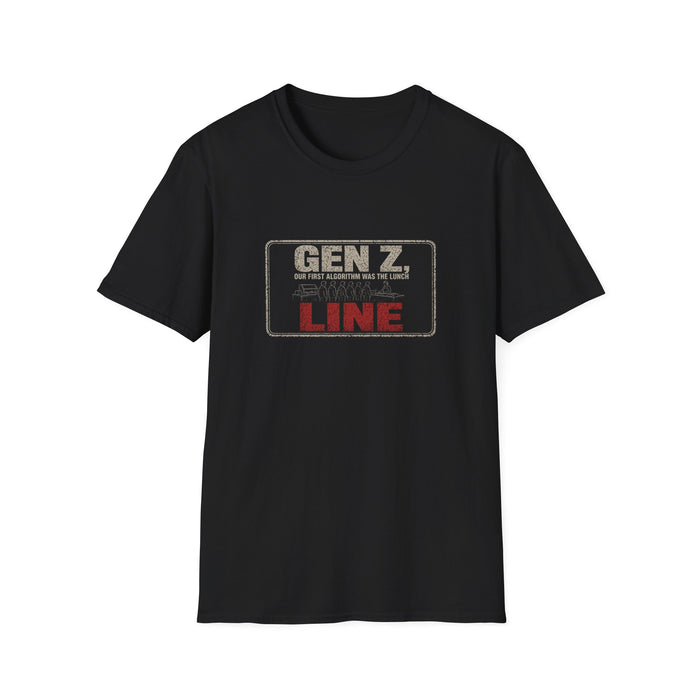 T-Shirt — "Gen Z — Our First Algorithm Was the Lunch Line" Lunch Line Algorithm Tee