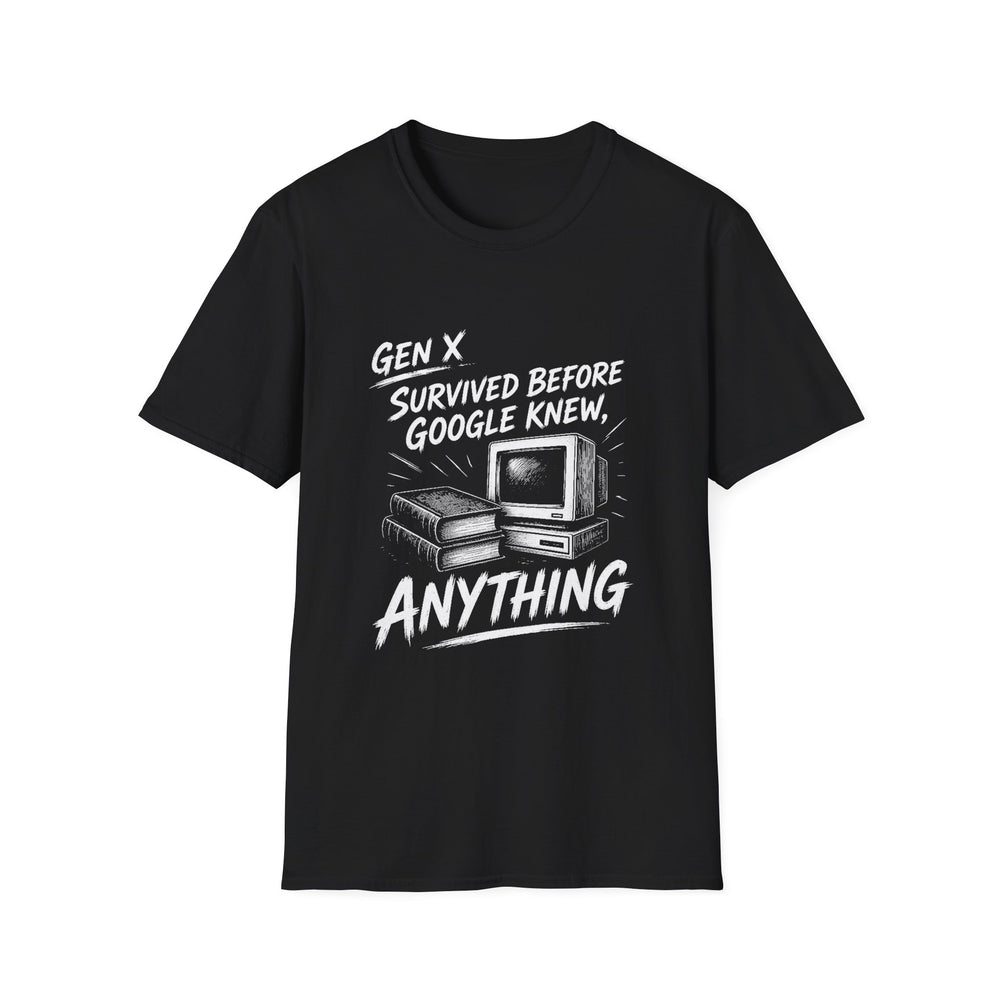 T-Shirt — "Gen X — Survived Before Google Knew Anything" Encyclopedia Tee (White Ink)