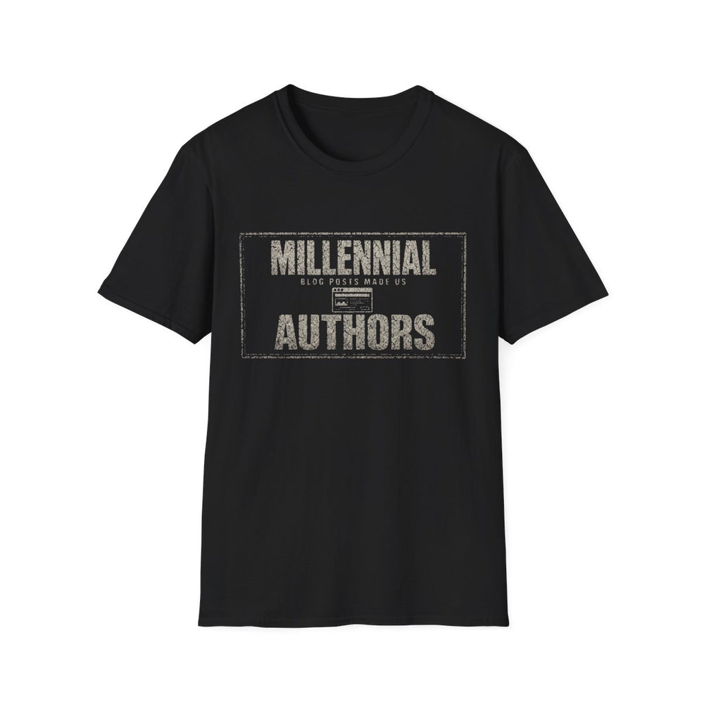 T-Shirt — "Millennial — Blog Posts Made Us Authors" Blog Author White-Ink Tee