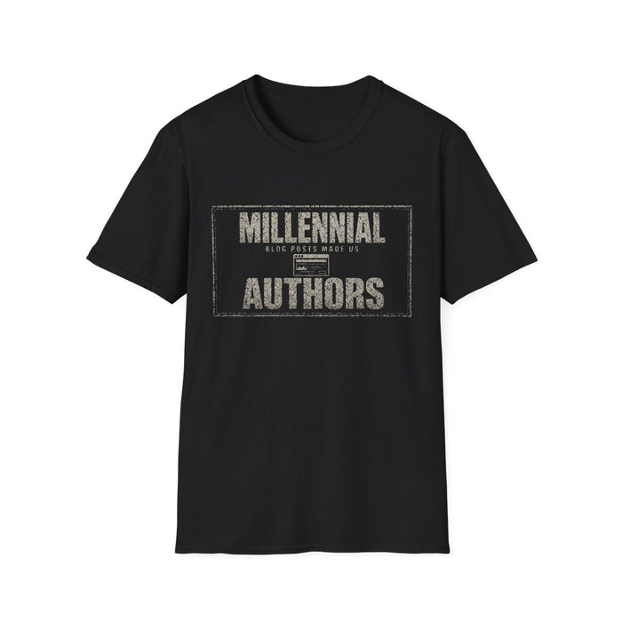 T-Shirt — "Millennial — Blog Posts Made Us Authors" Blog Author White-Ink Tee